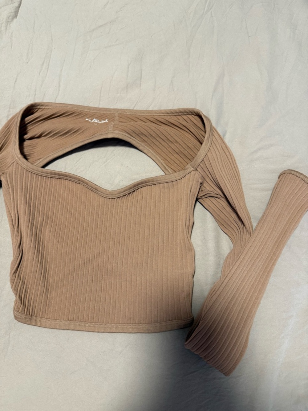 Urban Outfitters Ribbed Sweetheart Neck Crop Top - Taupe